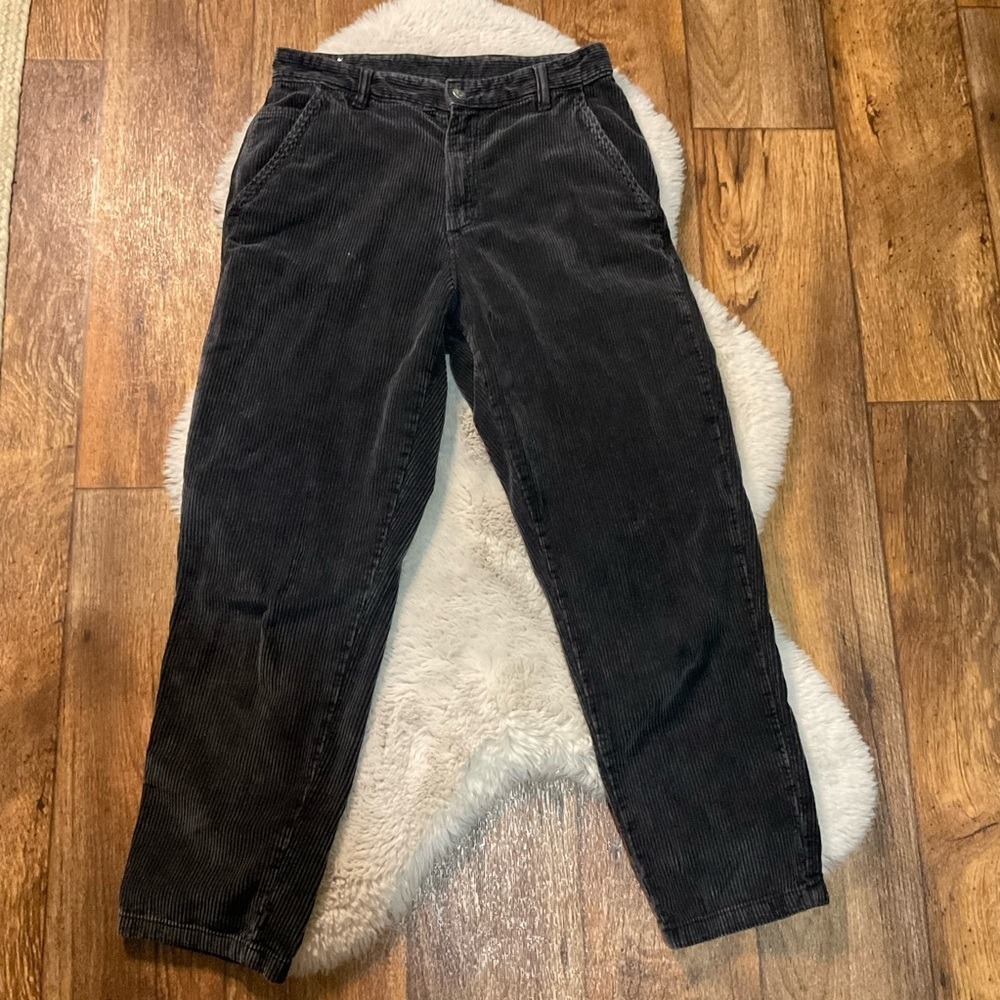 Zara Corduroy Pants Women's 29‎ Black Gray Relaxed Straight Leg High Rise